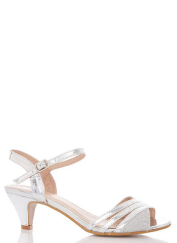 Silver Metallic Strap Low Heel Sandal