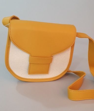 Two Tone Leather Trim Cross Body Mustard