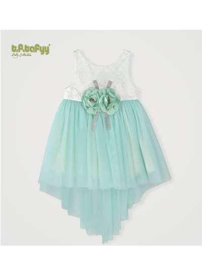 T.F.TAFFY EMBROIDED GREEN TULLE DRESS