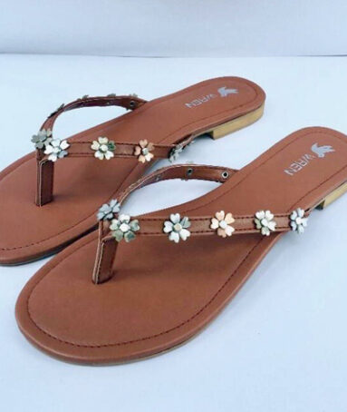 Handcrafted Floral Brown Flats For Women