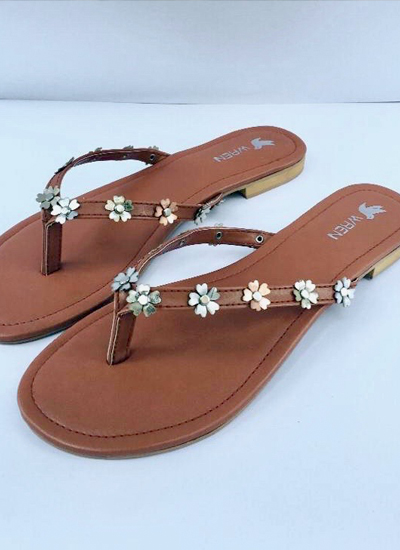 Handcrafted Floral Brown Flats For Women
