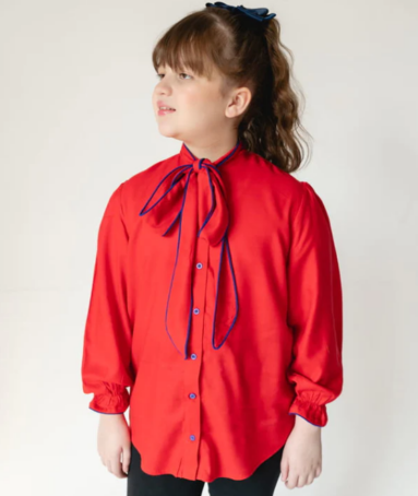 Red Scarlet Bow Tie Blouse For Girls