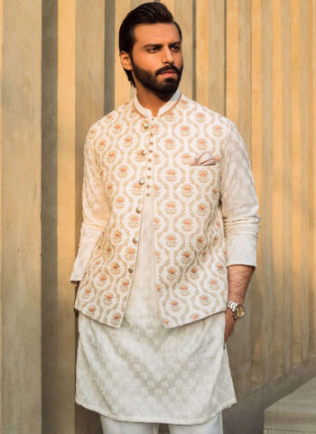 White Raw Silk kurta And Cotton Silk Pajama