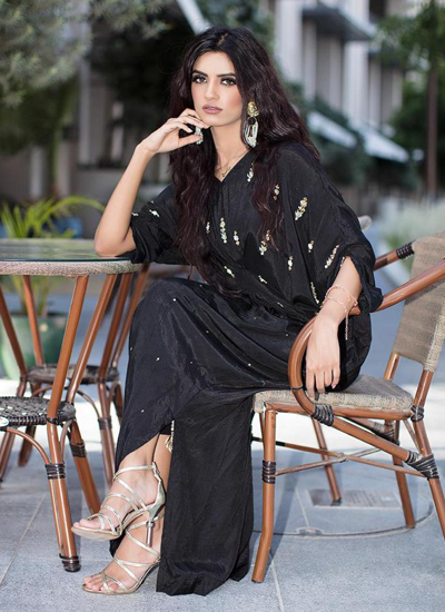 A Black Cotton Silk Kaftan Dress