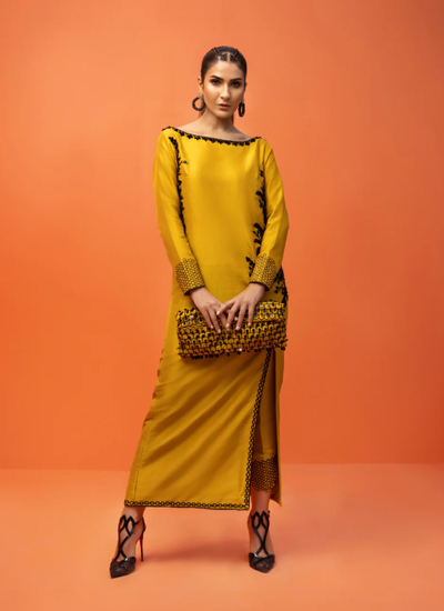 A Charming Mustard Color Raw Silk