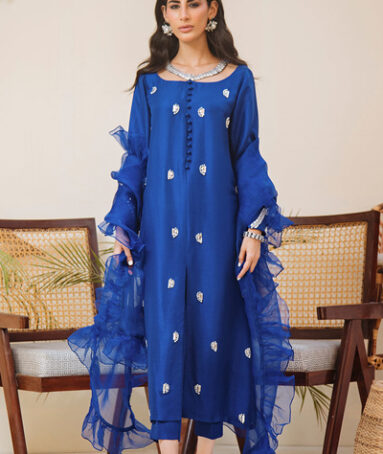Electric Blue Pure Raw Silk Dress