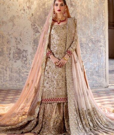 Rose Gold Zardozi Outfit For Bridal