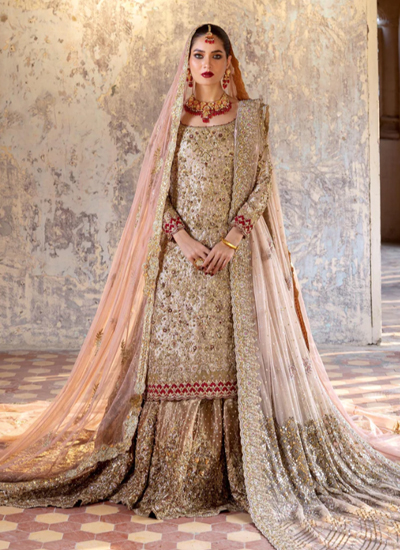 Rose Gold Zardozi Outfit For Bridal