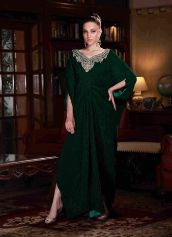 Green Crushed Velvet Kaftan Dress