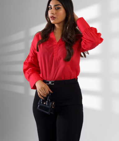 Red Shirt With Drop Shoulder & Gathered