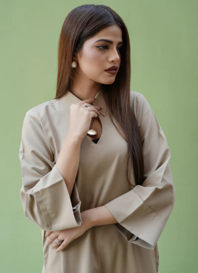 Ayesha Sameer Beige Contrast Dress