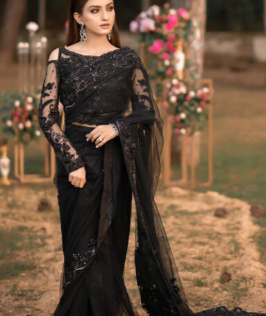 Black Magic Embroidery Sari For Women