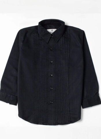 Black Pleated Shirt With Black Buttons