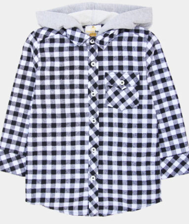 Blue Check Hooded Shirt For Boys