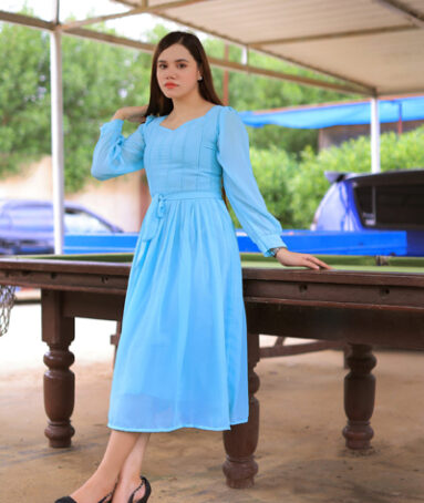 Celestial Blue Pleated Maxi Dress