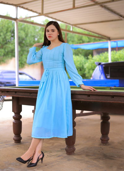 Celestial Blue Pleated Maxi Dress