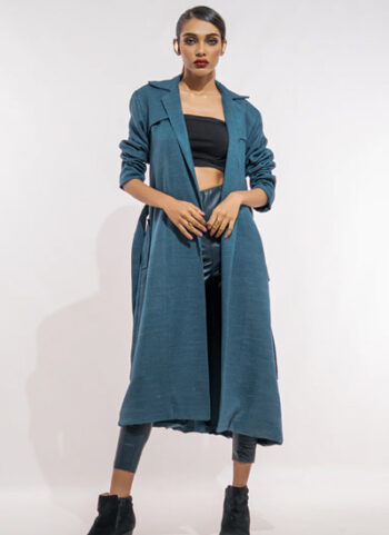 Tweed Outerwear 1 Piece Blue Overcoat